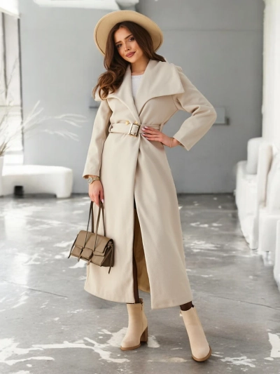 Royalfashion Damen-Maximantel mit Bindegürtel