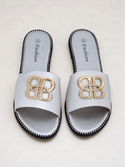 Royalfashion Damen Pantoletten mit flacher Sohle Aura Gold