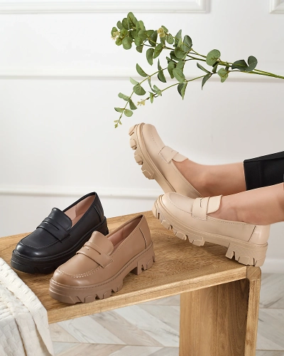 Beige Mokassins für Damen mit fester Sohle Desika - Footwear