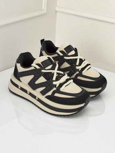 Damen Plateau-Sneakers Selene Nero aus ökologischem Leder, schwarz