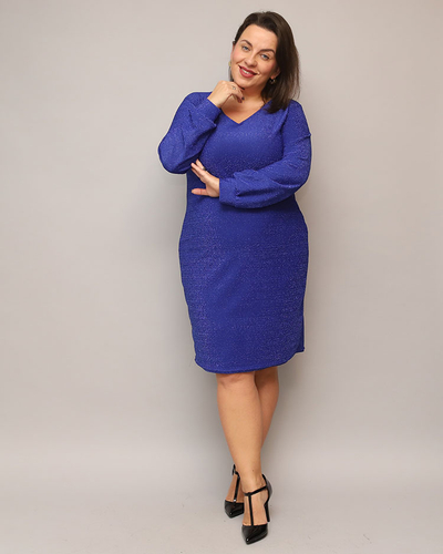 Royalfashion Блискуча жіноча сукня до коліна темно-синього кольору PLUS SIZE