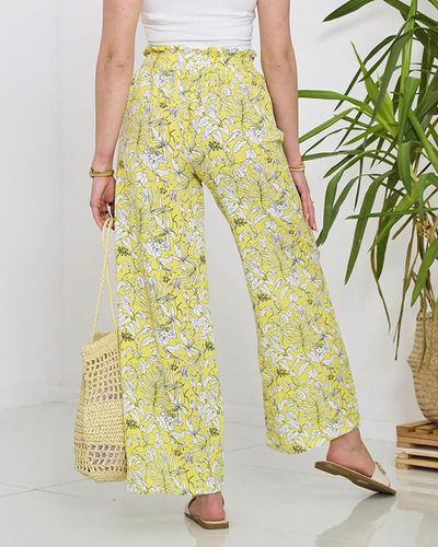 Gelbe Damen-Palazzohose mit weißen Blumen - Kleidung