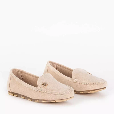 OUTLET Damen-Mokassins aus Öko-Wildleder in Beige mit Pixila-Dekoration - Schuhe