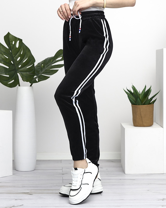 Schwarze Damen-Velours-Trainingsanzüge mit Streifen - Kleidung