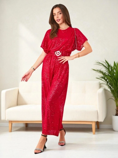 Royalfashion Damen langer Jumpsuit mit Pailletten