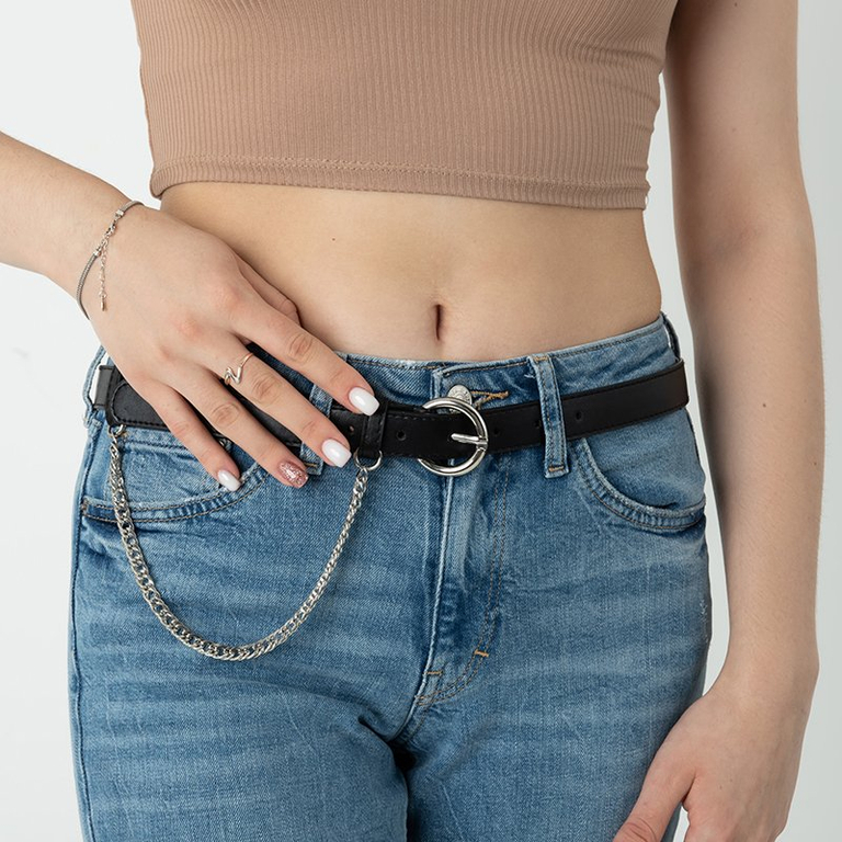 Damengürtel Schwarz mit Kette - Gürtel