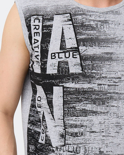 Graues ärmelloses bedrucktes T-Shirt für Herren - Kleidung