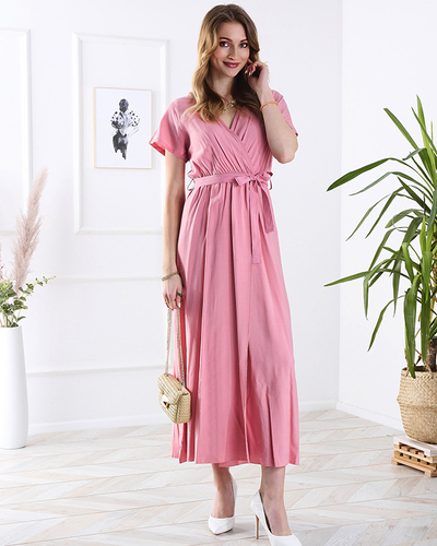 Langes rosa Kleid mit Schlitz - Kleidung