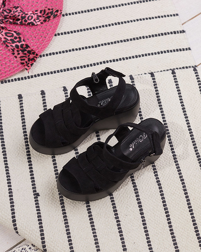 Schwarze Damensandalen auf hohem Keilabsatz Medira - Schuhe