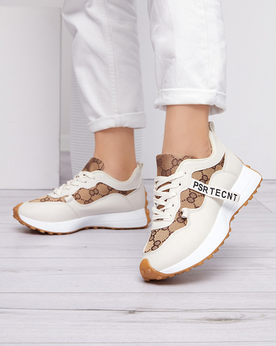 Beigefarbener Damen-Sportschuh mit modischem Tentis-Muster - Footwear