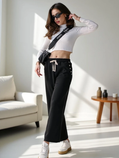 Royalfashion Damenweite Trainingshosen mit Strass