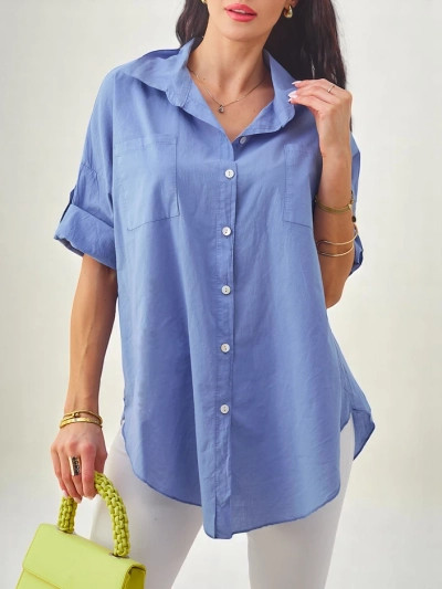Royalfashion Damen Baumwollhemd mit 3/4-Ärmeln