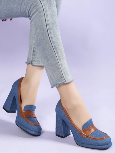 Royalfashion Damen Denim Mokassins auf einem Blockabsatz Jozenas