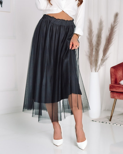 Жіноча двошарова спідниця міді чорного кольору - Одяг
