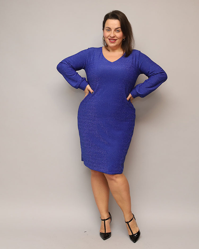 Royalfashion Glitzerndes Damenkleid vor dem Knie in navyblau PLUS SIZE