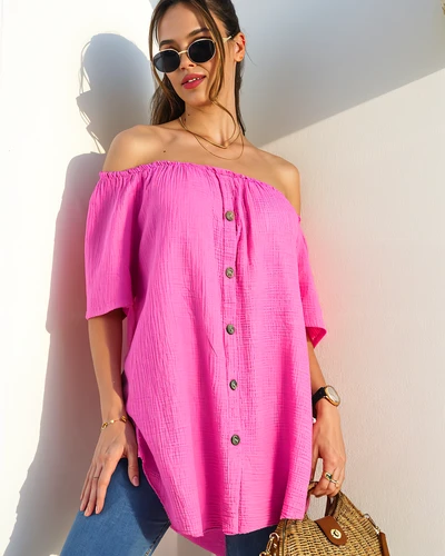 Royalfashion Baumwollbluse für Damen im spanischen Stil mit dekorativen Knöpfen