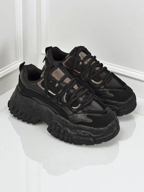 Aurelia Nero – Жіночі Снікерси Chunky з Екологічної Шкіри Чорний 6,5 см