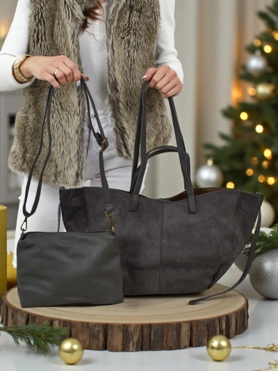 Damen Shopper Handtasche Öko-Wildleder mit kleinerer Öko-Leder Handtasche im 2in1 Set Elinea