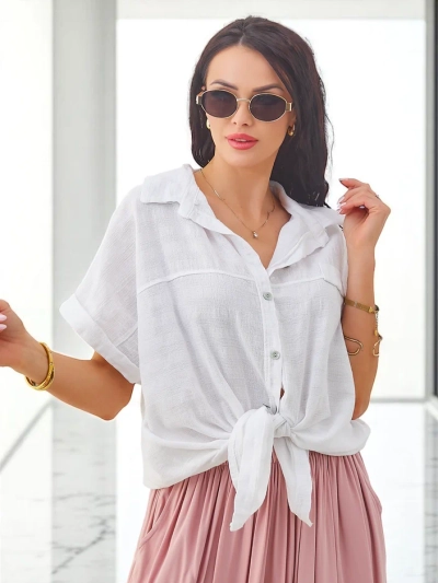 Royalfashion Damen-Chemise aus Baumwolle mit Prägung und kurzen Ärmeln
