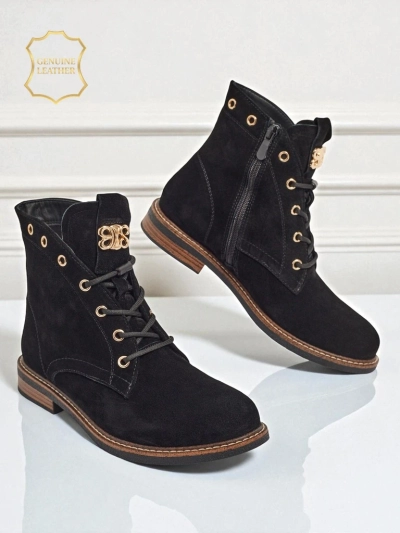 Botki damskie Aurelia Romano z naturalnego zamszu – brązowe, z futerkiem