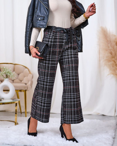 Royalfashion Чорні жіночі широкі штани в клітинку