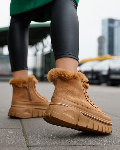 Damen-Schnürstiefel mit Plateau in Camel Neatesa - Schuhe