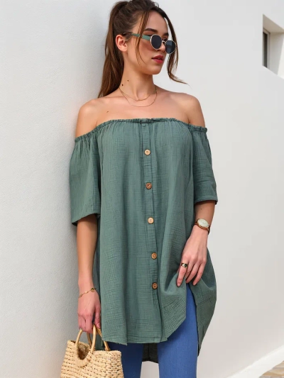 Royalfashion Baumwollbluse für Damen a'la Spanisch mit dekorativen Knöpfen