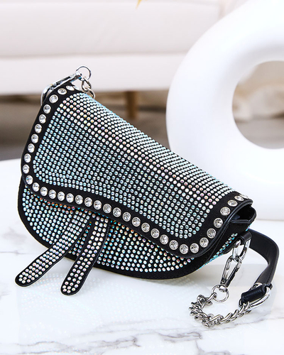 Royalfashion Schwarze Damenhandtasche mit Perlen-Zirkonen