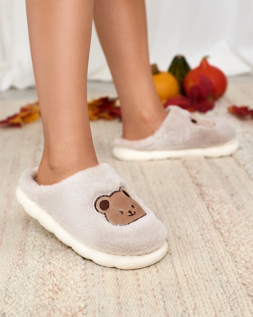 Royalfashion Світло-сірі жіночі хутряні капці з ведмедиком Hettres