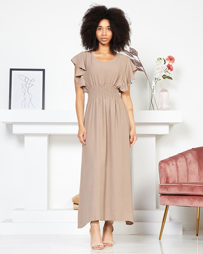 Hellbraunes Midikleid mit elastischem Bund - Bekleidung