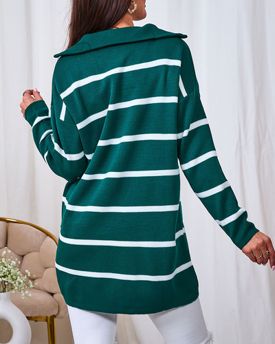 Royalfashion Grüner Damenpullover mit aufgeknöpftem Rollkragen