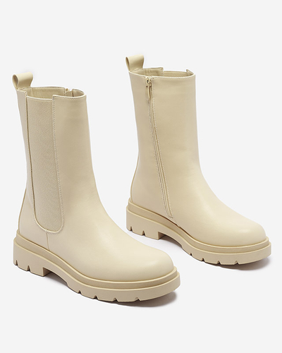 Beige Damenstiefel mit flachem Absatz Vedesa - Kleidung