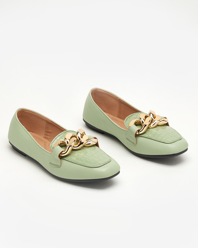 OUTLET Damen-Loafer aus grünem Kunstleder mit Kette Flamii - Schuhe