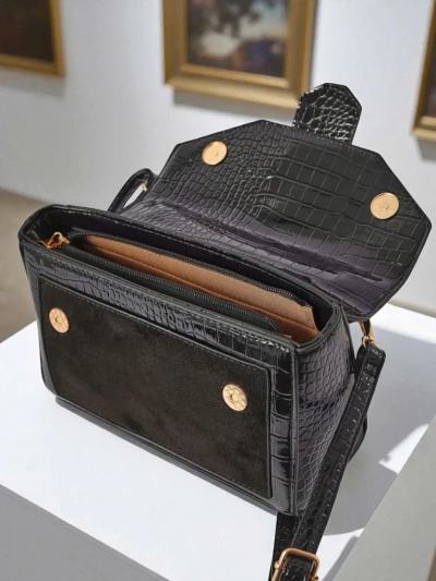 Damen Handtasche Cassia Nero klassisch schwarz Öko-Leder Wildleder stilvoll