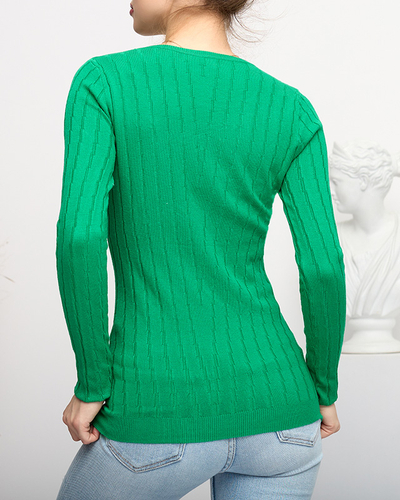 Grüner Damenpullover mit Rundhalsausschnitt - Kleidung