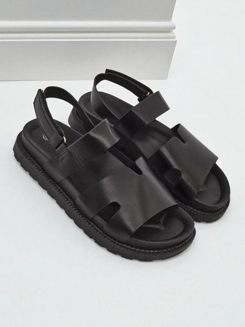 Сандалі жіночі на танкетці Hera Azzurro з екошкіри графітові на літо