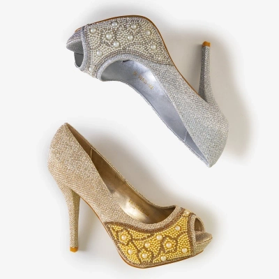 OUTLET Gold glänzende High Heels für Damen mit Zirkonia und Perlen Mira - Footwear