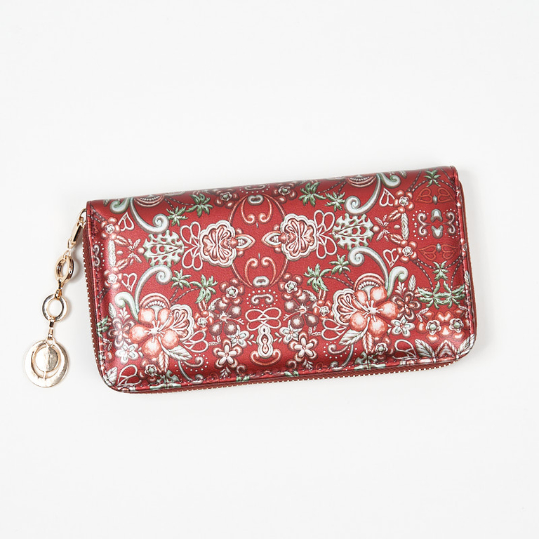 Große bordeauxrote Damenbrieftasche mit Blumenmuster - Accessoires