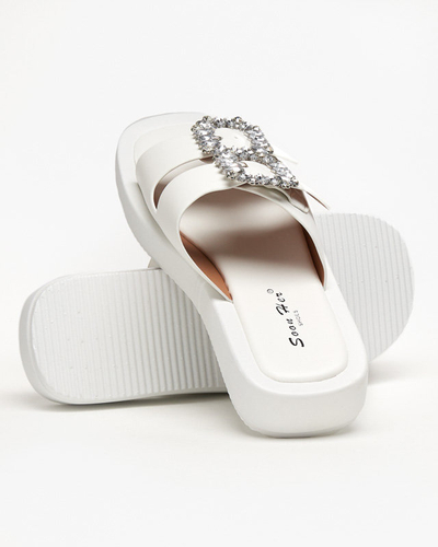 Weiße Damenhausschuhe mit Kristallen Azazel - Footwear
