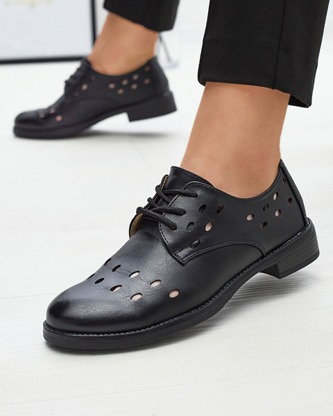 Durchbrochene Damen-Halbschuhe aus Öko-Leder in Schwarz Selofso- Footwear