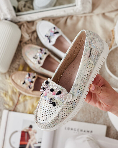 Royalfashion Perlenbesetzte durchbrochene Damenmokassins Nasfali