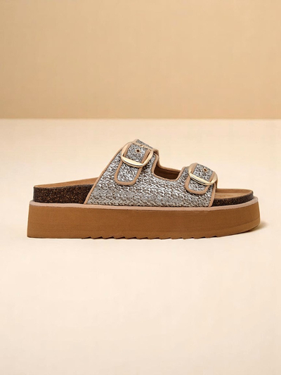 Royalfashion Damen Pantoletten mit Plateausohle Nora Woven