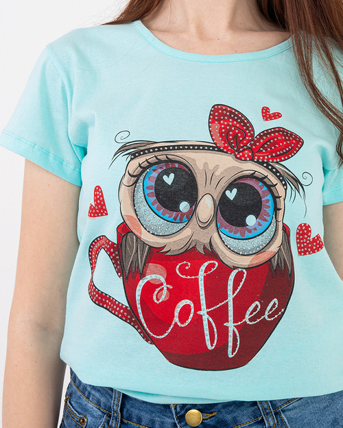 Жіноча футболка з совою кольору м'яти