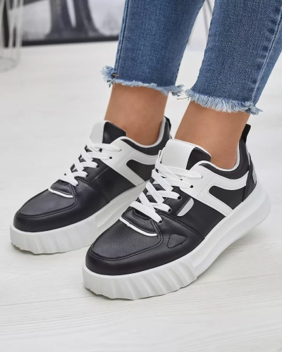 Öko-Leder Damen schwarze Freizeit Sportschuhe mit weißen Einsätzen Netiris - Schuhe