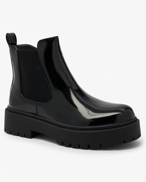 Royalfashion Чорні лаковані жіночі чоботи без підборів Glossy Chic