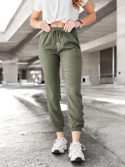Raffaello Khaki Lange Hose aus Lyocell-Gewebe