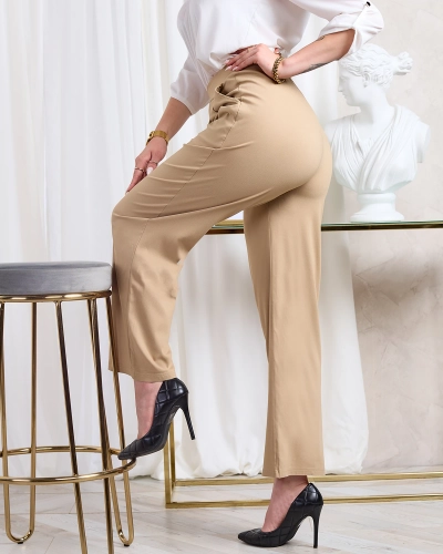 Royalfashion Hellbraune weite Stoffhose für Damen