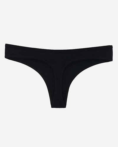 Schwarzer einfarbiger Damen-String aus Baumwolle mit Aufdruck - Unterwäsche
