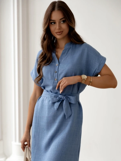 Royalfashion Damen-Minikleid mit kurzen Ärmeln und knöpfbarem Ausschnitt