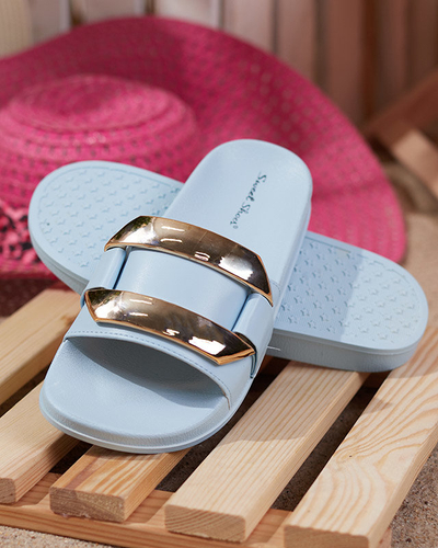 OUTLET Blaue Damenhausschuhe mit goldener Verzierung Serina - Schuhe